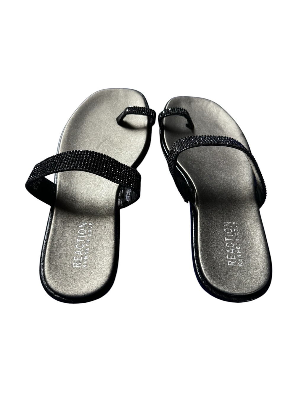 Slide Sandals Kenneth Cole Reaction Black Rhinestone Toe Ring Sandals Size 7 - Picture 3 of 5